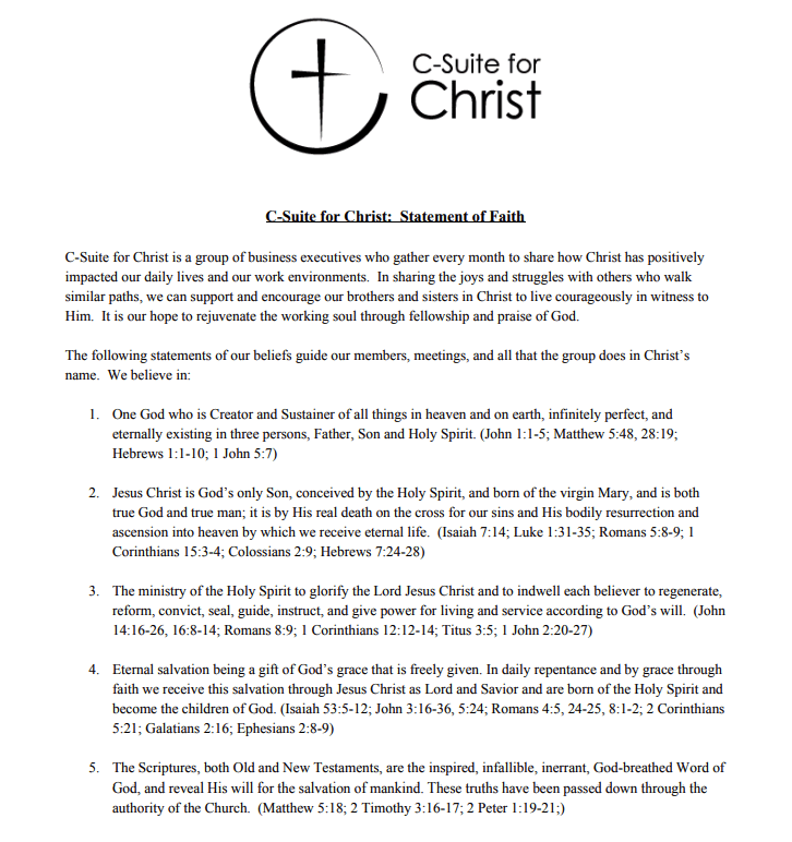 C-Suite for Christ guidelines.